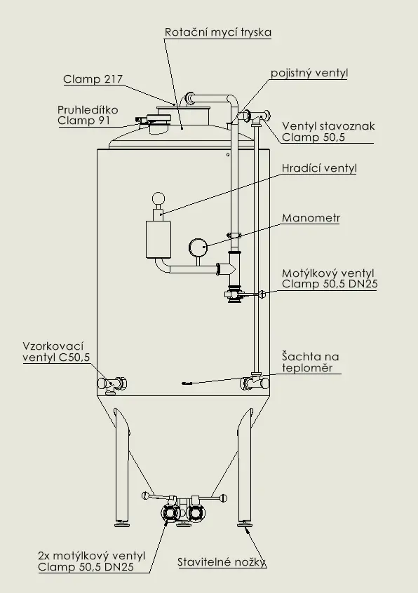 CK tank 275 l – rozmístění ventilů a armatur