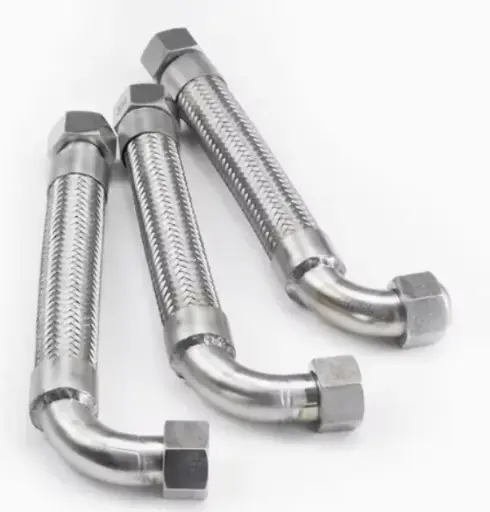 [13410] Flexible stainless steel hose L=500, 3/4 female-female thread with 90° angle connection