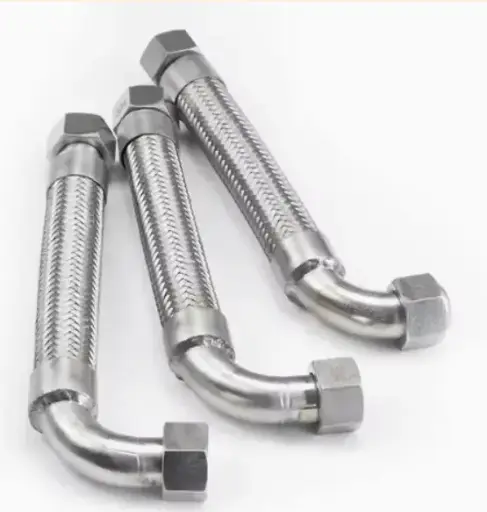 [13416] Flexibilní nerezová hadice L=600, 3/4 female-female závit s 90° úhlovým připojením